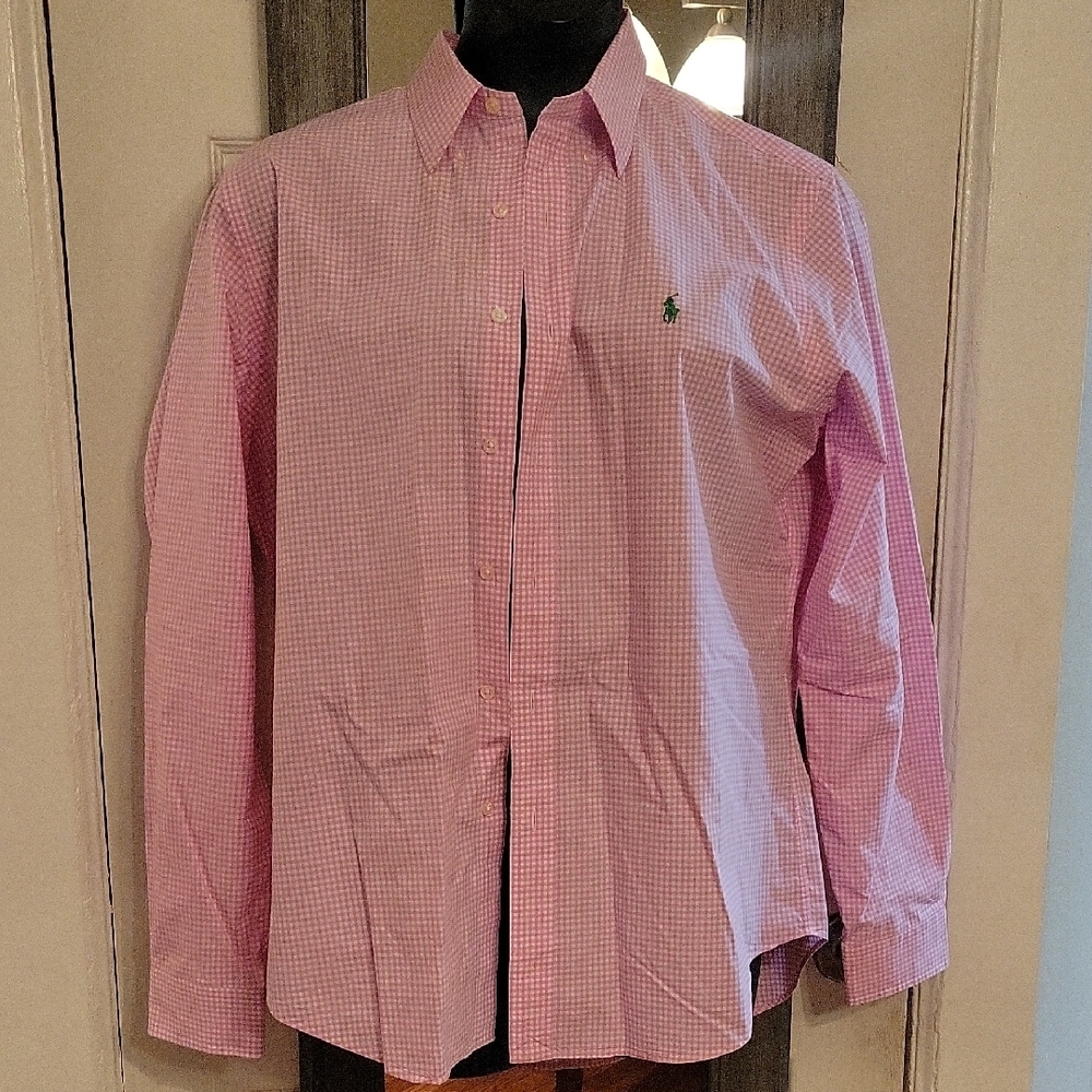 Ralph Lauren Men's Pink Gingham-Checkered Long Sleeve